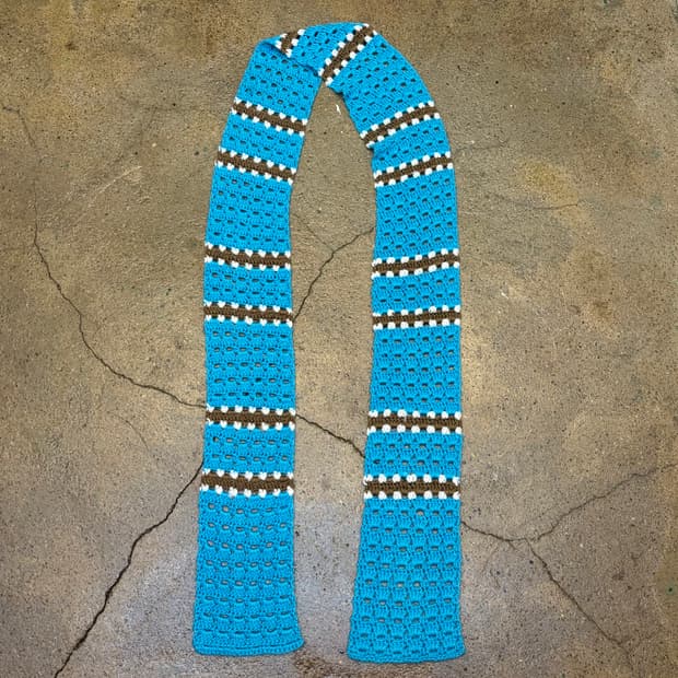 미국 빈티지 니트 스트라이프 핸드메이드 손뜨게 머플러 목도리