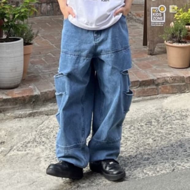 노매뉴얼 와이드 청바지 L