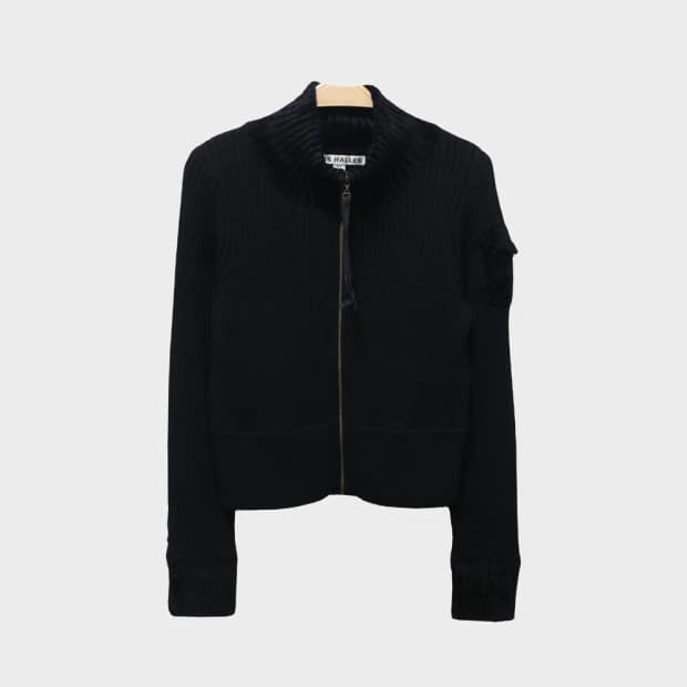 LES HALLES 울 터틀넥 니트 크롭 집업 60471