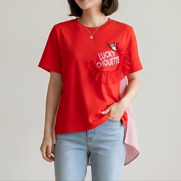 [55]럭키슈에뜨 스트라이프 배색 백타이 티셔츠