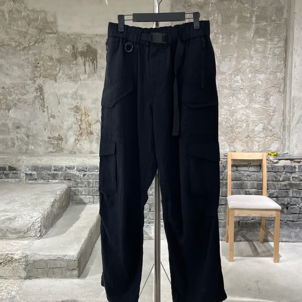 와이 쓰리 블랙 버클 코튼 카코 팬츠