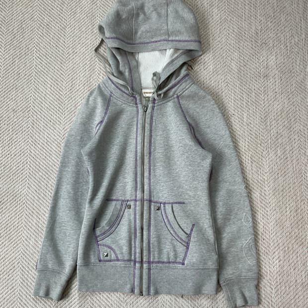 디젤 퍼플 스티치 스터드 후드집업 