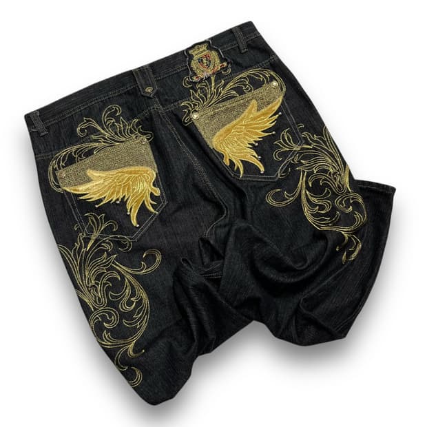 Crown Holder Gold Embroidered Jeans