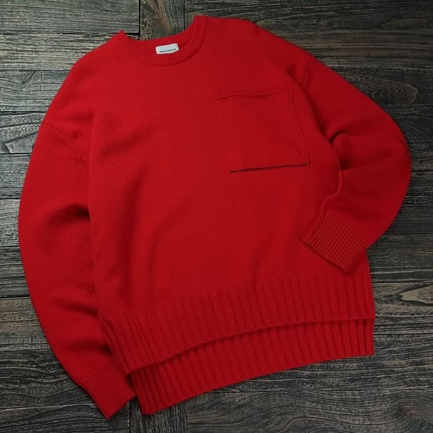 [솔리드옴므] 19SS 오버사이즈 크루넥 포켓 니트 레드 P01336