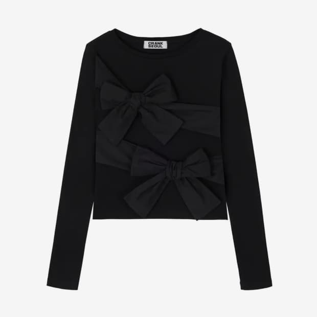 크랭크 더블 리본 타이드 탑_블랙