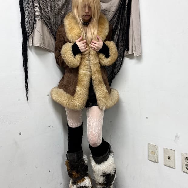 Y2K Round Fur Trimming Brown Jacket