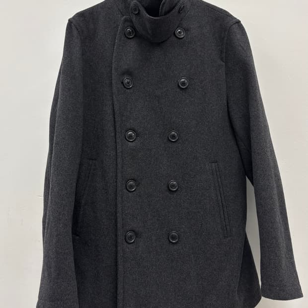 빈티지 차콜 울 더블 하프 코트