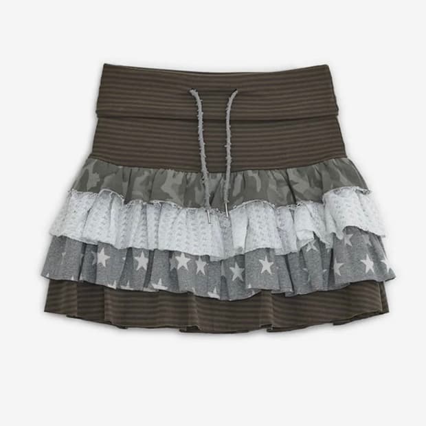 허그유어스킨 캉캉 레이어드 스커트 브라운