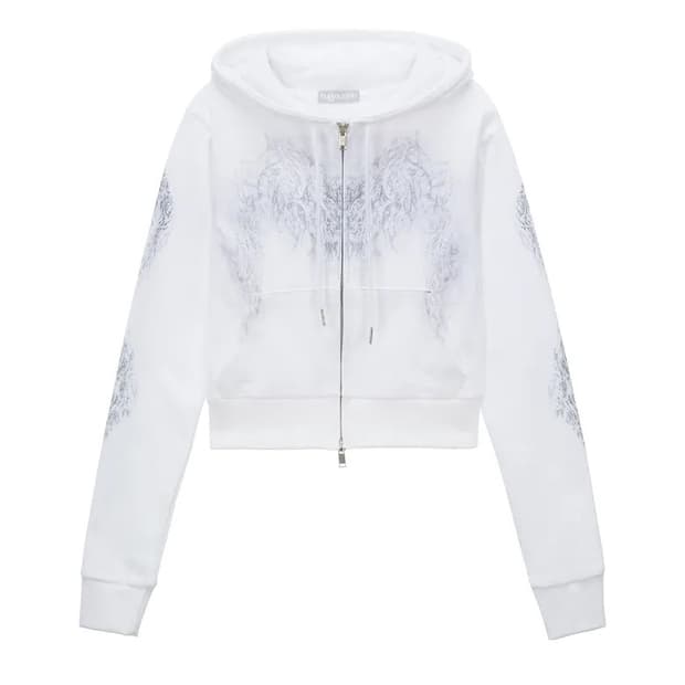 (새 상품) 허그유어스킨 스컬리 크롭 후드집업(화이트)