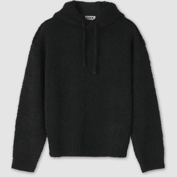 (L) 쿠어 알파카 울 부클레 후드 니트 (블랙)
