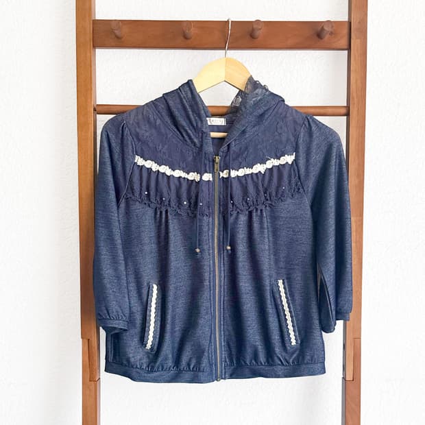 [AXES FEMME] 레이스 후드 데님 집업