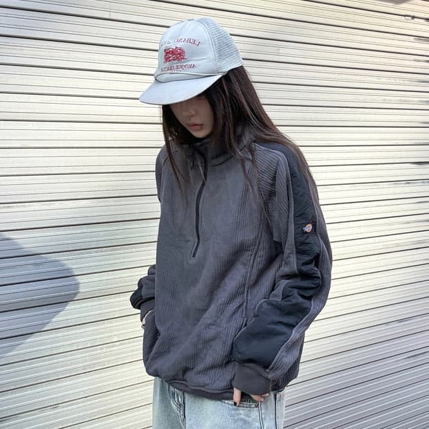90s DICKIES 올드스쿨 하이넥 반집업 풀오버 코듀로이 맨투맨
