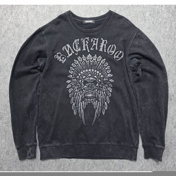 버커루 피그먼트 워싱 스컬 패치 빈티지 그런지 무드 맨투맨 XL