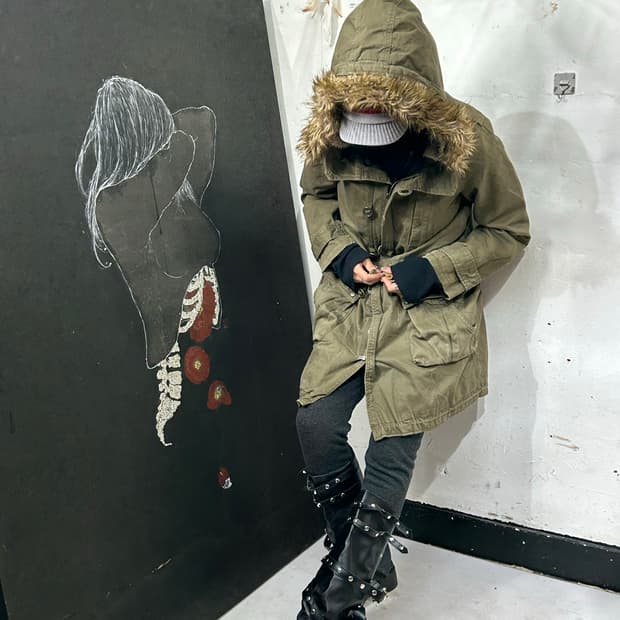 일본빈티지 울프죠 개파카 퍼 후드 야상 M