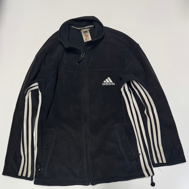 희귀!! 일본 아디다스 올드스쿨 플리스 집업 져지 L 블랙