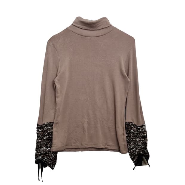 BRIGITTE BURN FIRST 베이지 트위드 소매 폴라 니트 