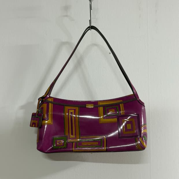 PELLE BORSA 에나멜 퍼플 패턴 숄더 바게트백 90-00