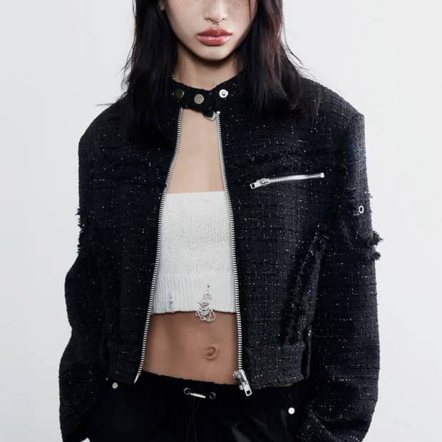 낫노잉 트위드 바이커자켓