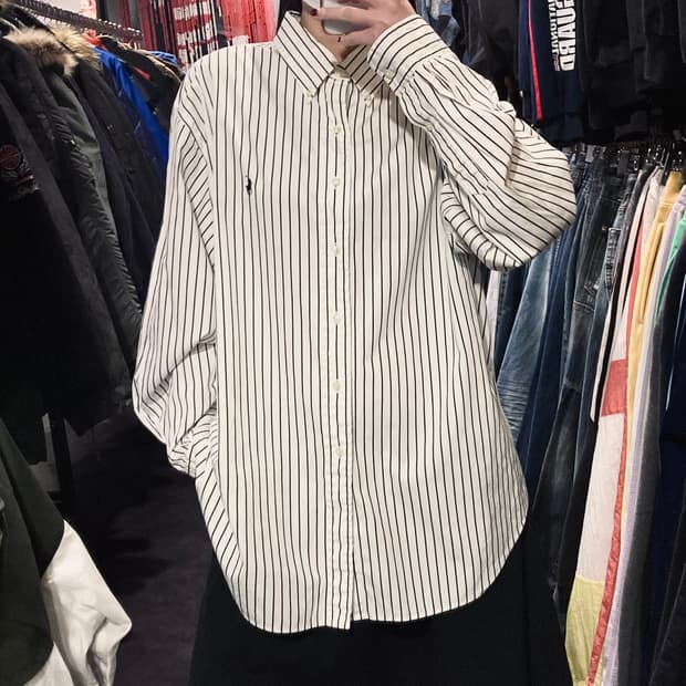  [IM] 폴로 랄프로렌 펜슬 스트라이프 셔츠 블랙