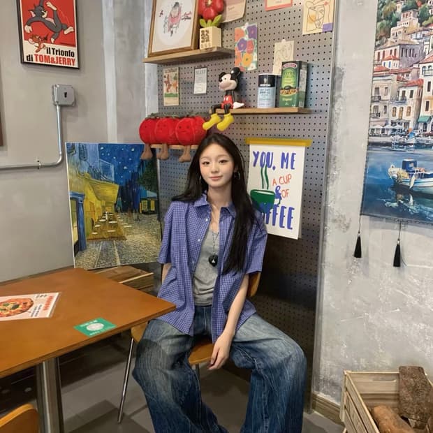 [New] Crop Check String half-shirts