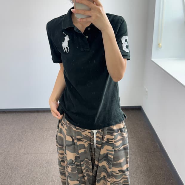 Polo 폴로 화이트 빅포니 블랙 카라 반팔티