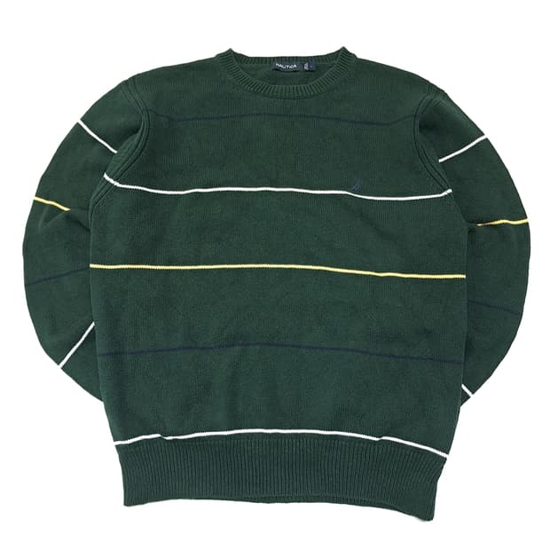 CL268 L 노티카 00s 코튼 스트라이프 다크그린 니트 스웨터