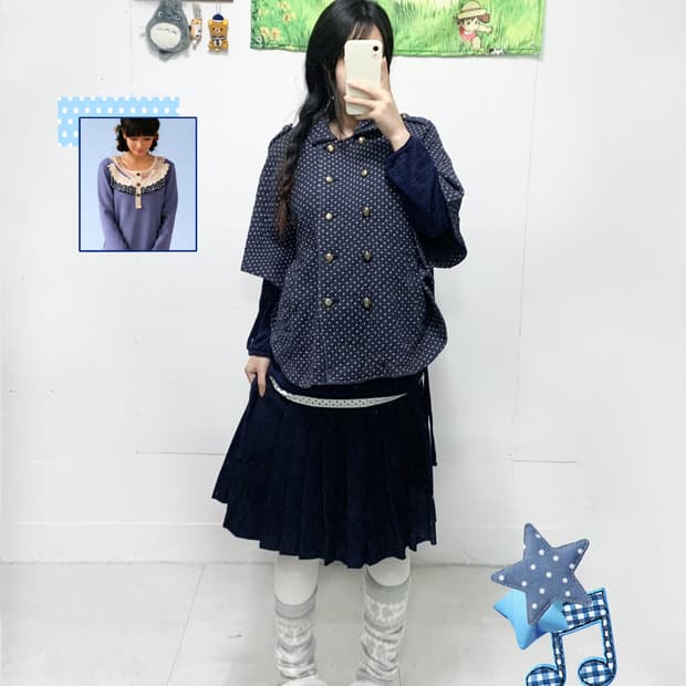 ꒰ঌ 네이비 도트 케이프 세트 ໒꒱