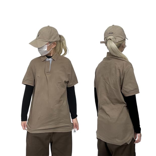 타미 힐피거 베이지 반팔 카라 티셔츠 M