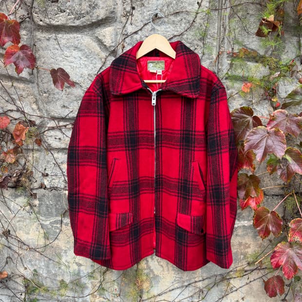 60s jcpenney 매키노 울 버팔로 체크 빈티지 헌팅 자켓 코트