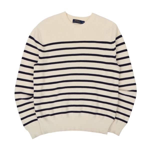 폴로 랄프로렌 크림 스트라이프 버튼 니트