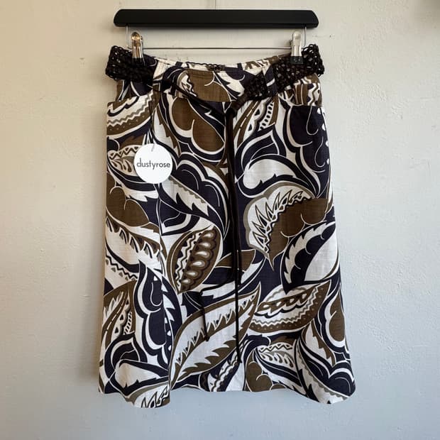 카키&네이비 패턴 미디스커트