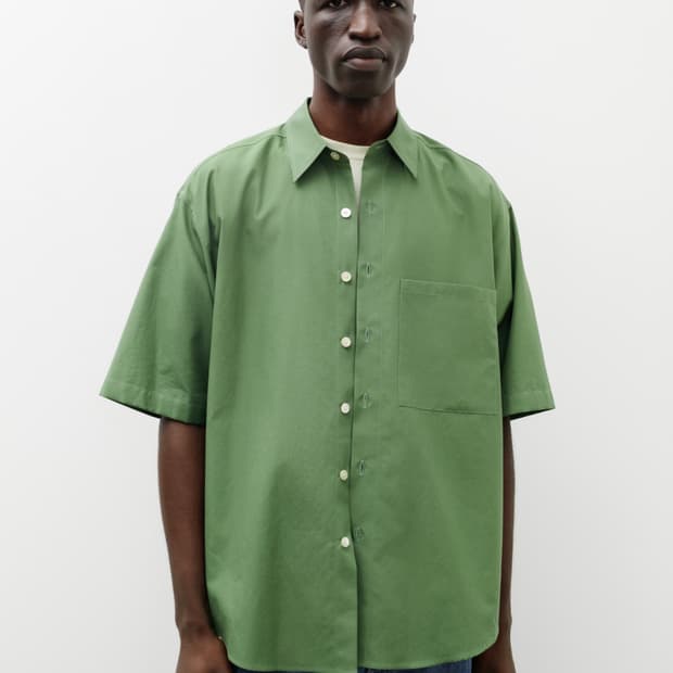[4] AURALEE 오라리 워시드 핀스 트윌 빅 하프 슬리브 셔츠 그린