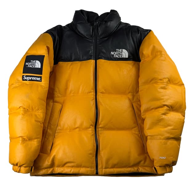 슈프림 x 노스페이스 레더 눕시 자켓 옐로우