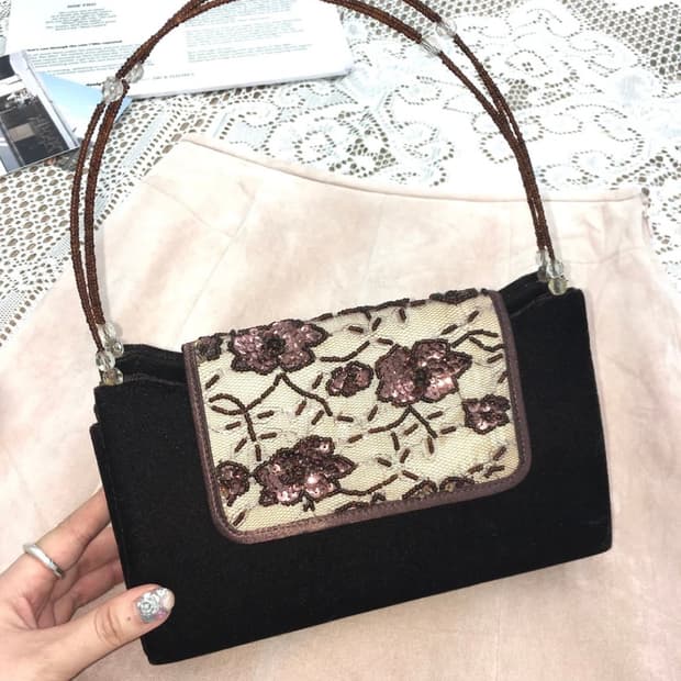 버건디 수공예 비즈 미니백