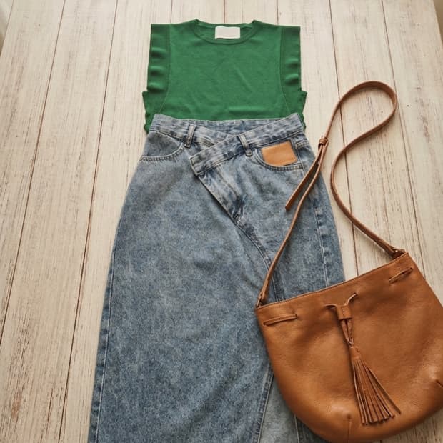 [유니크/상태최상] 비대칭 언밸런스 생지 워싱 데님 롱스커트