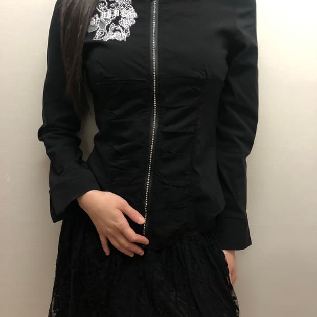 빈티지 블랙 오리엔탈 셔링 자켓