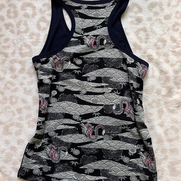Oriental Navy dragon printing sleeveless