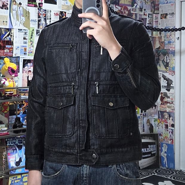 JPN 유광 데님 멀티 포켓 필드 자켓