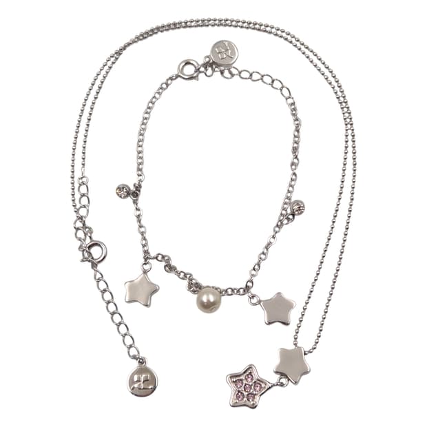 90s 꾸레쥬 스타 크리스탈 목걸이&팔찌 세트