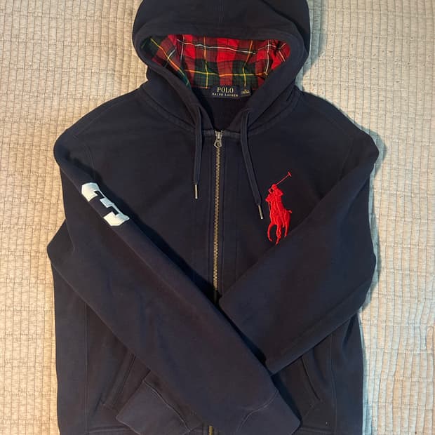 폴로 빅포니 체크 후드집업