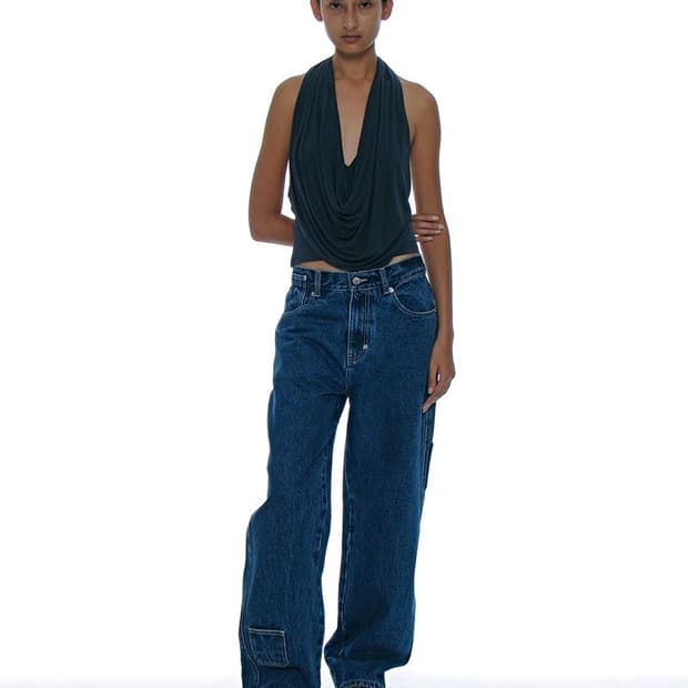 파르티멘토 카울넥 홀터 슬리브리스 크롭탑