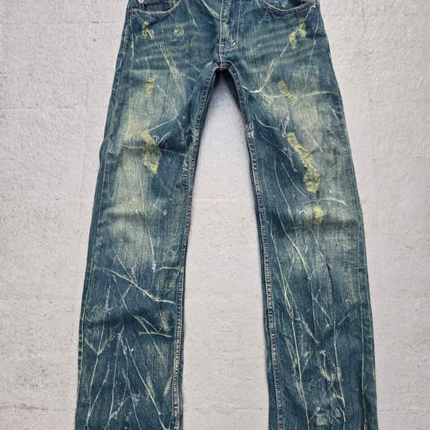 Nylaus clothing y2k 글리터 페인팅 워싱 락시크 데님 팬츠