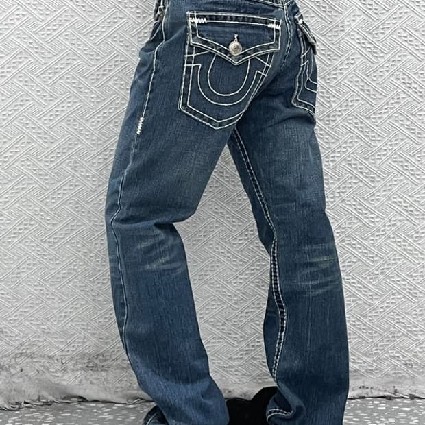 트루릴리전 빌리슈퍼티 키치 캐주얼 스티치 데님팬츠 32인치 C08630