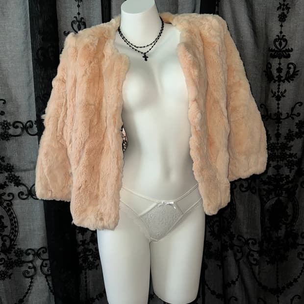 Coral pink rabbit fur jacket