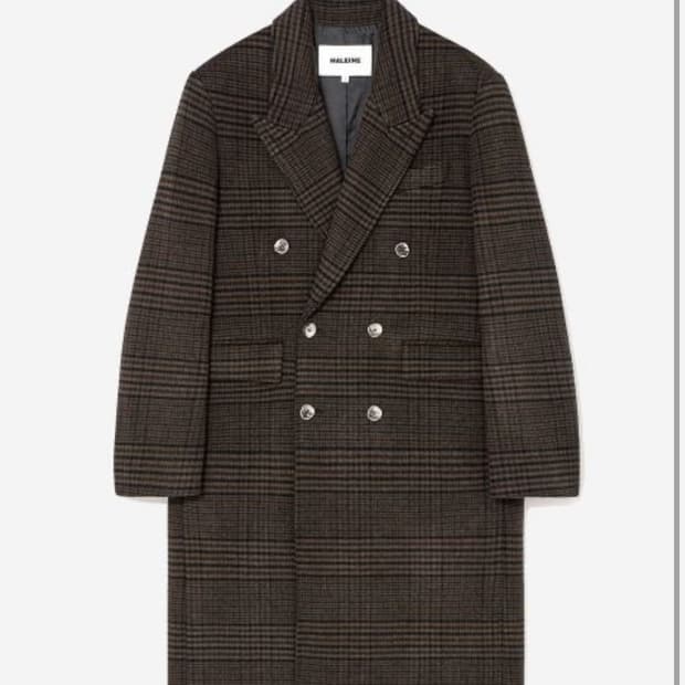 알렌느 더블 브레스티 울 맥시 코트 브라운 체크