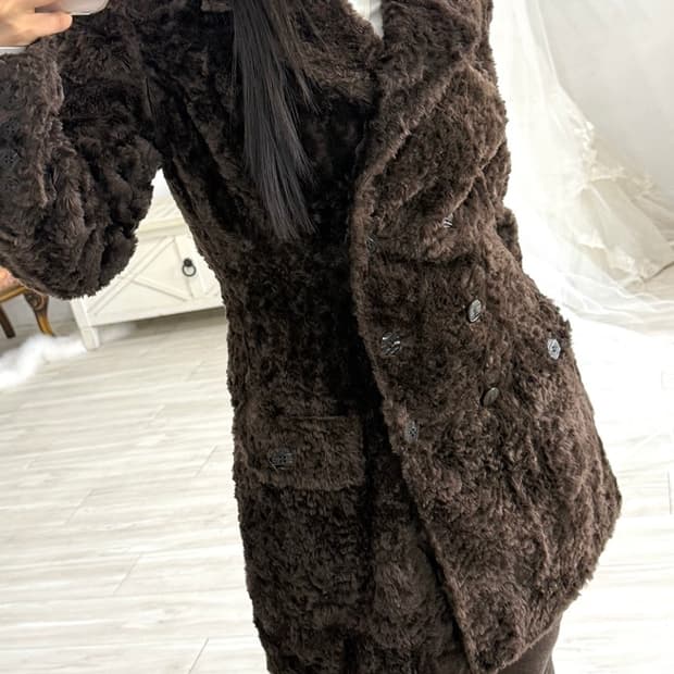 Deep Brown Fur Double Button Coat