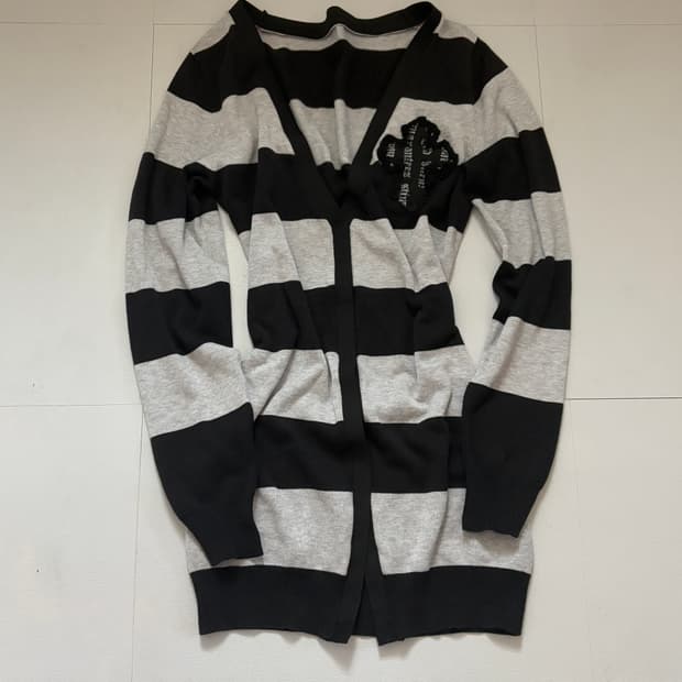 • striped cross-patch cardigan