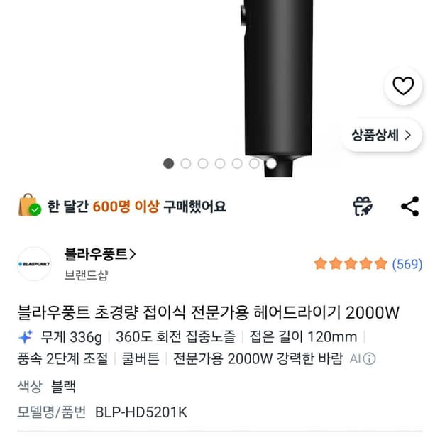 블라우풍트 헤어드라이기 2000W