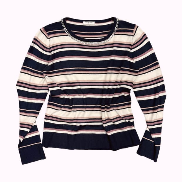 GLACIER stripe bids neck knit t