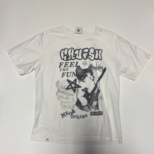 공용!! 카비시 고양이 락 기타 펑키 반팔 티셔츠 M